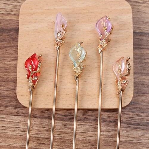 5pcs 12x35mm Metal Alloy Flowers Hair Sticks Base Setting Crystal Flowers Hairpins Diy Hair Accessories For Women