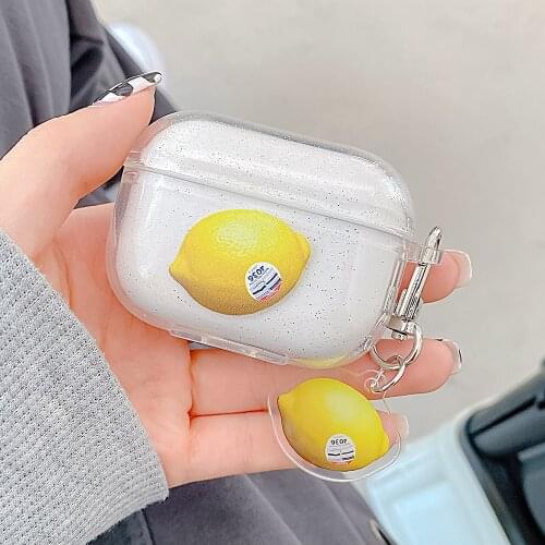 Lemon Bling Diamond Protective Cover For Apple Airpods Pro 2 capa fundasClear Earphone Case For Airpod 2 1 Pro Cute Hard Shell