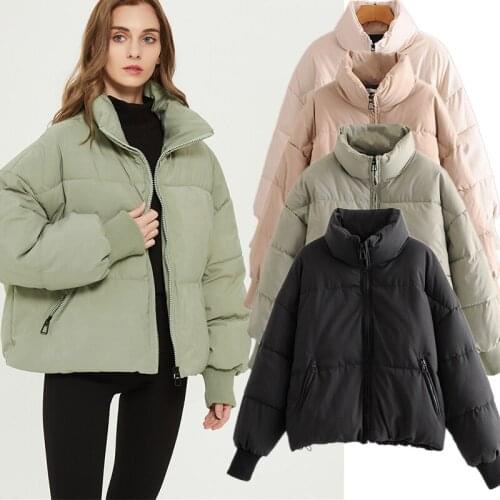 Winter Women Jackets Za 2021 Steetwear Thick Warm Oversized Jackets Long Sleeve Pockets Zipper Solid Female Coats Mujer Tops