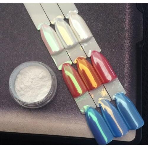 1 Jar Pearl Pigment Ceramic Powder Chrome Mirror Nails Nail Art GlitterSequins for Gel Nail Polish Manicure 1g Gold/White/Green