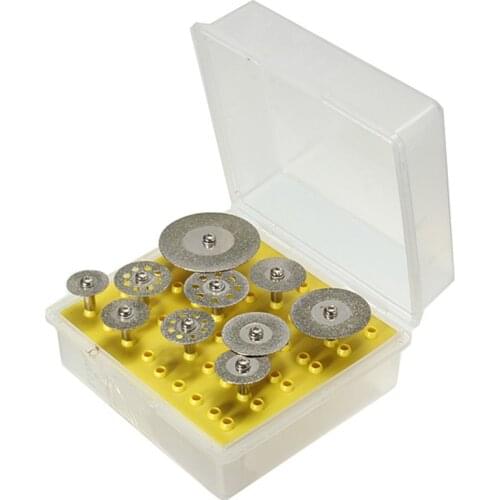 10Pcs Diamond Disc Cutting Wheel Blade Set Handle Diameter 3.17mm for Dremel Rotary Tool