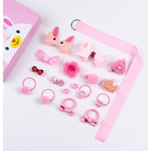 18 Pcs/Box Children Hair Accessories Set Cute Cartoon Pink Hairpin Headwear Bow Flower Girls Hair Band Baby Hair Clips Box Set