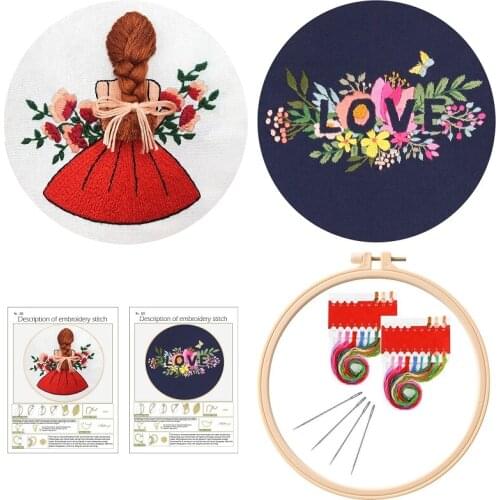 2 Pack Love Embroidery Kit for Beginners, Gift Embroidery Starter Kits, Contains all Embroidery Tools, English Manual