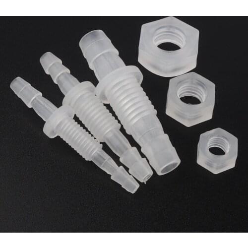 5pcs/lot 3~8mm M6~M10 PP Thread Hex Nut PP Straight Connectors Aquarium Fish Tank Adapter Air Pump Hose Fittings Pagoda Joints
