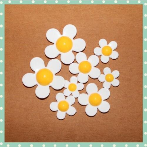 Free Shipping Flat Back White Flowers Cabochons Fit DIY Phone Decoration 20pcs(4sizes mixed, 40mm,30mm,20mm,10mm) 009005077