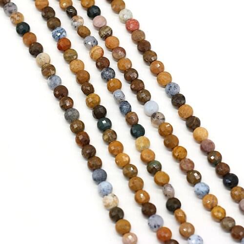 Natural Semi-Precious Stones Beaded 6mm Oblate Ocean Stone Faceted Beads for Charm Jewelry Making DIY Trendy Bracelet Unisex