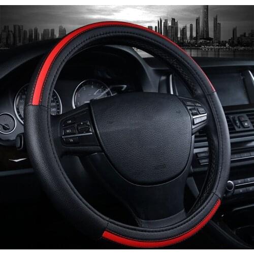 PU Leather Car Steering Wheel Cover Two-Tone Sport Auto Steering-Wheels Case Interior Accessories Black Blue Red For Men