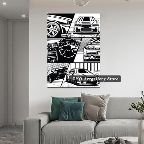 Black And White Skyline R34 Poster Art Picture Prints Home Decor Wall Canvas Painting Decoration For Living Room Car