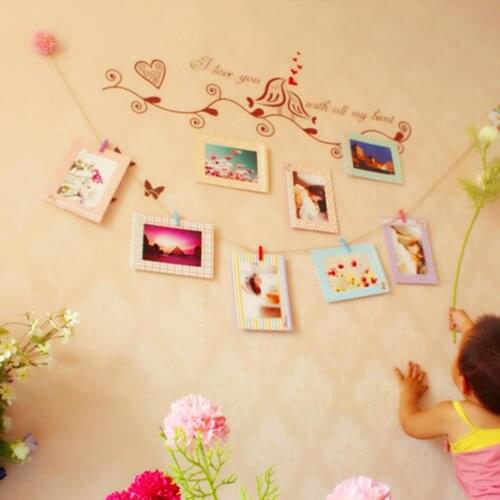 Decoration Home Art Wall 8pcs 6" Hanging Photo Picture Frames + Wood Clips& Rope