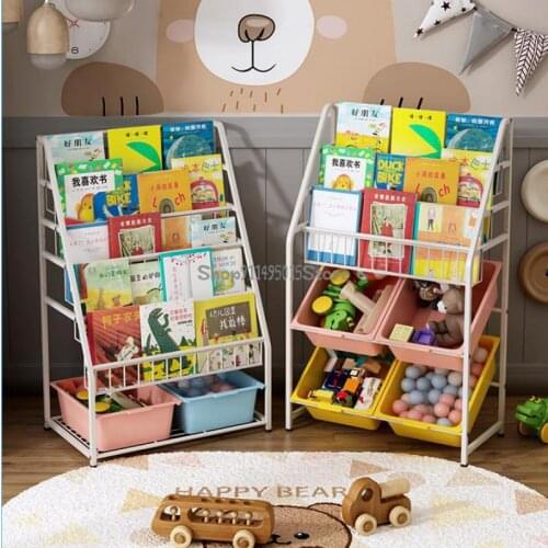 Childrens Bookshelf Picture Book Rack Baby Storage Cabinet Toy Storage Rack Living Room Household Iron Simple Rack