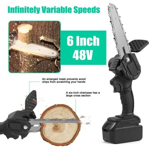 6 Inch 48VF Mini Electric Pruning Saw Chainsaw Rechargeable Wood Spliting Chainsaw Saw Woodworking Power Tool for Orchard Branch