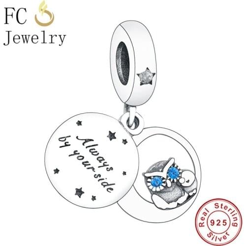 FC Jewelry Fit Original Brand Charm Bracelet 925 Silver Dad Baby Son Owl Blue Eye Bead Pendant Making Family Moments Berloque