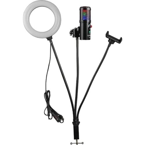 HZM&C Three-Tube 6-Inch Fill Light Microphone Set 192KHz/24Bit Sampling Rate Comes with Breathing Light USB Game Live Microphone
