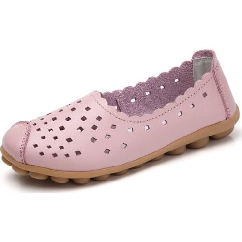 Leather Peas Shoes Womens Wild Hollow Skid 2019 Summer New One Pedal Pregnant Women Mother Flat Shoes Women