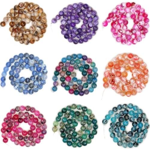 MINHIN Colorful Fire Dragon Agates Beads 6 8 10mm Natural Stone Round Loose Spacer Beads For Jewelry Making DIY Bracelet