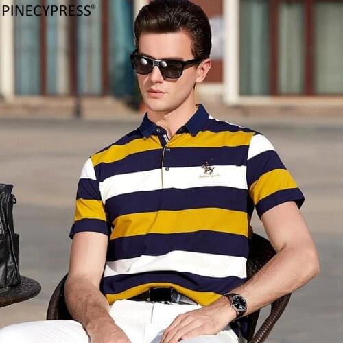 95% Cotton 5% Spandex Men Short Sleeve Polo Shirt Asian Sizes Male Soft Quality Fashion Blue Yellow Stripe Man Polo-shirt