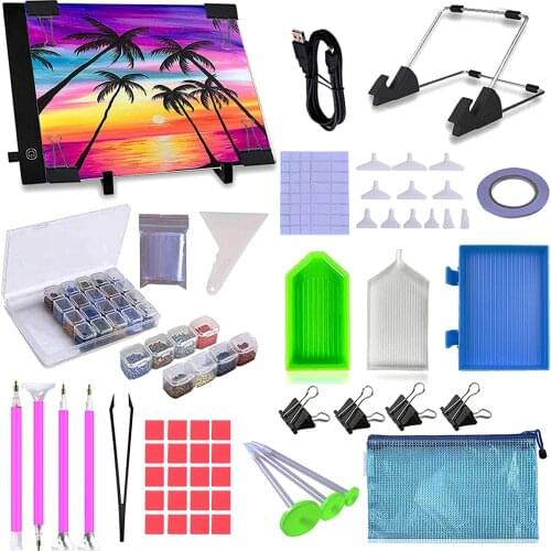 Diamond Painting A4 LED Light Pad Kit, 28 Grids Storage Box and A4 Light Pad Board Accessories Tool Kit for Adults and Kids