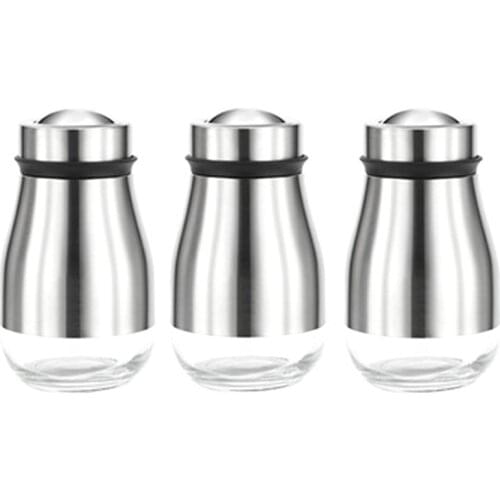 Salt and Pepper Seasoning Pot Set Stainless Steel Salt Shaker with Glass Base with Adjustable Pouring Hole
