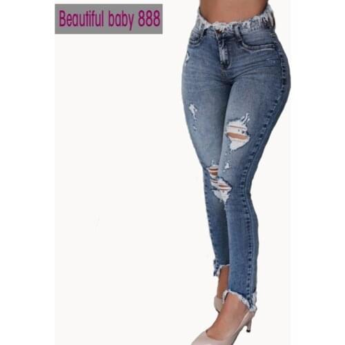 Meqeiss 2020 New Clothes Women Jeans Woman Slim pants Washed Ripped Hole Gradient Long Jeans Denim Sexy Regular Pants