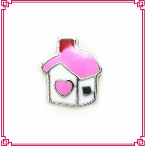 New designs pink lovely house floating charms living glass memory floating lockets charms