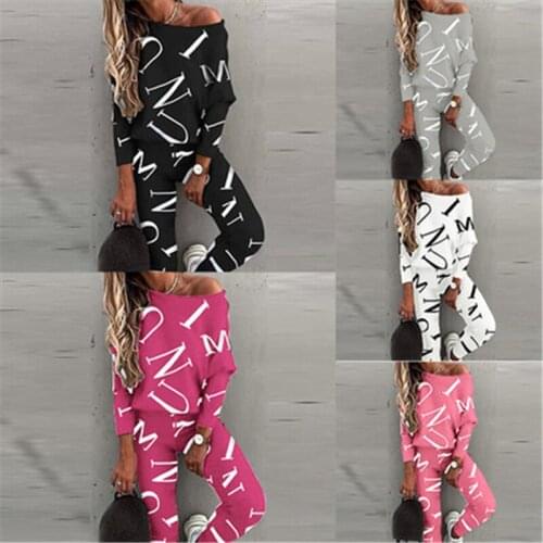 2021 Fall Fashion New Style Printed Letters Bat Long-Sleeved Top + Slim Pencil Pants Sports Two-Piece Suit Female Trendy 020