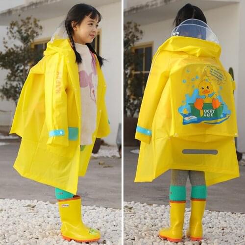 Childrens raincoats, boys and girls, full-body waterproof, double brim with schoolbag seat, school poncho, primary school growt
