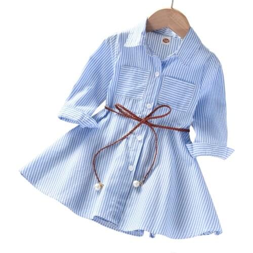 Baby Girls Dress New College Style Spring Summer Fashion Stripe Shirt Long Sleeve Dress Childrens Blouse Princess Clothing