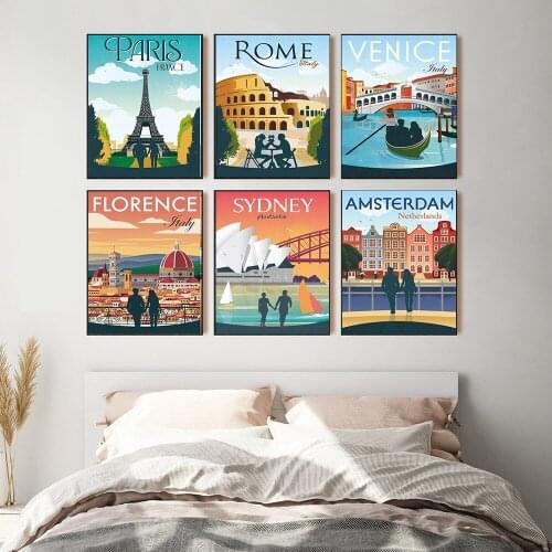 Venice Vacation Travel Poster Print Cartoon Landscape Canvas Painting Castle Retro Wall Art Picture Modern Living Room Decor