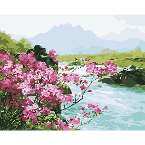 Safflower By The River Paint By Numbers Coloring Hand Painted Home Decor Kit Drawing Canvas DIY Oil Painting Pictures By Numbers