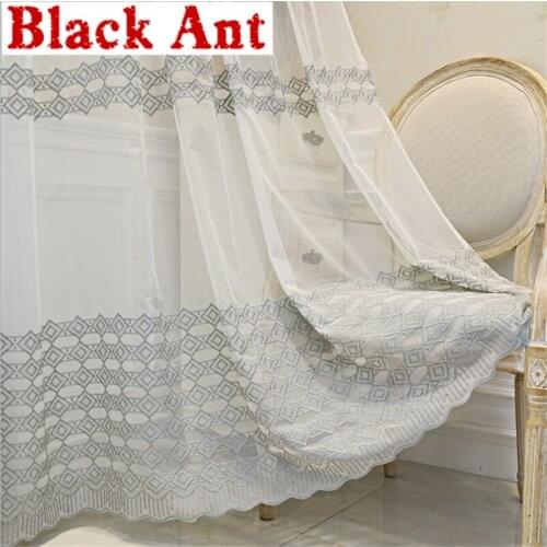 Luxurious Geometric Tulle Curtain For Living Room Gray/White Window Screen Bay Window Draps All Match Voile Sheer Fabric JD1012