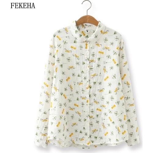 Cotton Yarn Shirts Women Printed Blouses Long Sleeve Loose Lady Tops Floral Print Female Clothes Autumn New Arrivals