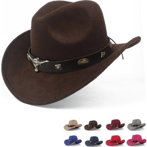 2019 Child Kids Wool Hollow Western Cowboy Hat Roll-up Brim Boy Girl Outblack Sombrero Hombre Jazz Cap Size 52-54