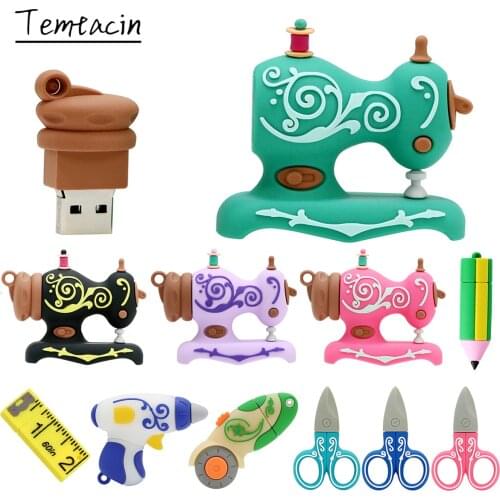 Lovely Pendrive Usb Stick 128 256 8 GB USB2.0 Flash Drive 4GB 8GB 16GB 32GB 256GB 64GB 128GB Personalized Lanyard Sewing Machine