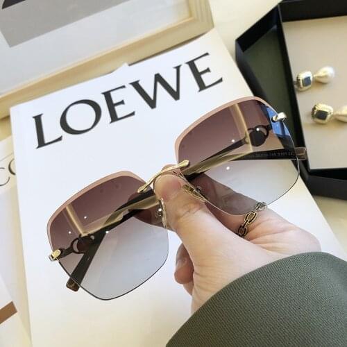 Retro Square Sun Driving Fashion Polarized Sunglasses Woman Brown Rimless Glasses Oculos Feminino Purple Shades UV400