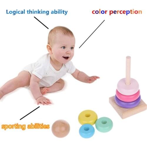 Warm Color Rainbow Stacking Ring Tower Stapelring Blocks Wood Toddler Baby Toys R9JD