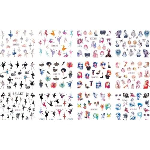 UPRETTEGO 12 PACKS / LOT NAIL ART BEAUTY WATER DECAL SLIDER NAIL STICKER BALLET DANCER GIRL FASHION SWAN LIP STICK BN889-900