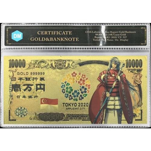 Japan Gold Banknote Tokyo World Flags Comics Cartoon Card Singapore Souvenir Anime Gold Plastic Cards for Collection