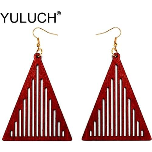 YULUCH Trendy Women Triangle Wooden Hollow Beeline Simple Big Dangle Earrings Fashion Jewelry For Female Girls Party Accessories