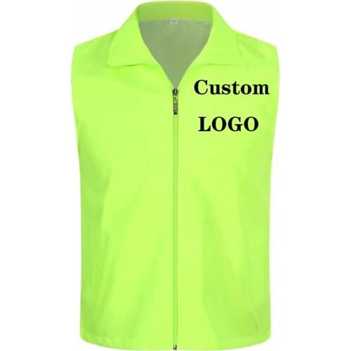 Factory price!1PCS Free Custom Design Zip Vests Print Logo Men Woman High visibility Safety Work Vest Workwear Uniform