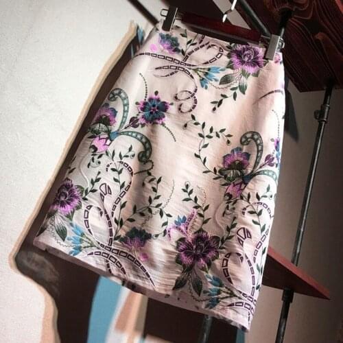 Flower Embroidery Women Skirts Summer Vintage 2021 High Waist Straight Knee-Length Office Lady Elegant Skirts Clothing