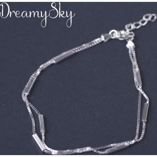 Simple Silver Color Link Chains Bracelets For Women Vintage Charms Bracelets Statement Jewelry 2019