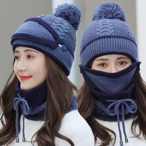 Winter Hat Beanies For Women New Plus Cycling Caps Warm Knitted Hat Cap With Mask face protectors Cycling Equipment bandanas