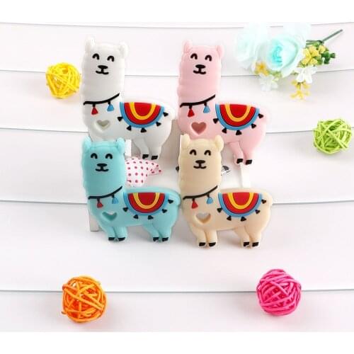 Kovict 1pcs Baby Original Silicone Teether Cartoon Alpaca BPA Free Food Grade Teether Pendant For Nursing Necklace Making