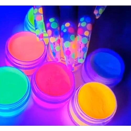 12Jars/lot Glow-In-The-Dark Acrylic Powder 10ml Neon Acrylic/Nail Dipping Powder/Glow In The Dark Powder Fluorescent Powder