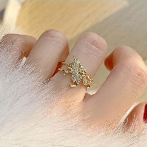 14K Real Gold Running Horse Engagement Adjustable Rings for Women Luxury Jewelry Zircon Elegant Wedding Rings