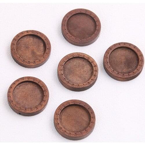 6pcs/lot 18mm Inner Size Brown Color Round Wood Cabochon Base Setting Charms Pendant Necklace Findings P6949