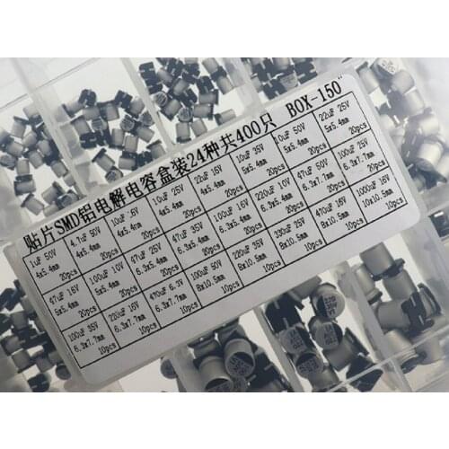 24 Kind 400 PCS 1UF-1000UF SMD Aluminum Electrolytic Capacitor KIT