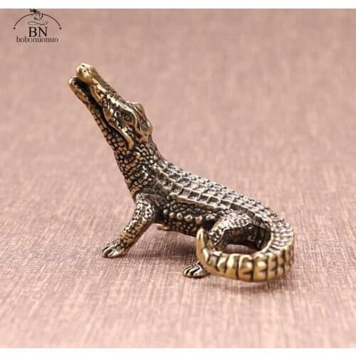 Antique Copper Crocodile Statue Office Desktop Toy Decorations Crafts Ornaments Pure Brass Animal Figurines Feng Shui Decors