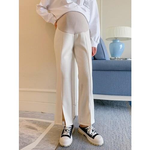 Pregnant Women Loose Casual Pants Tide Mother Wear Fashion Micro Horn Foot Open Fork Trousers Adjustable Belly