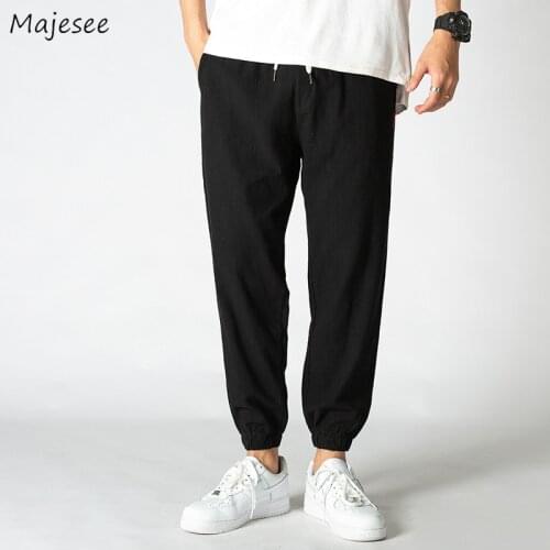 Casual Pants Men Bundle Feet Design Summer Oversize Pant Ankle-length Drawstring Trousers Japanese Style Solid Chic Male Jogger